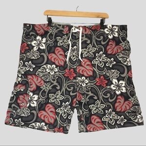 OP Sport Board Shorts Mens XL Gray Red Graphic Swim Trunks Drawstring Mesh Lined